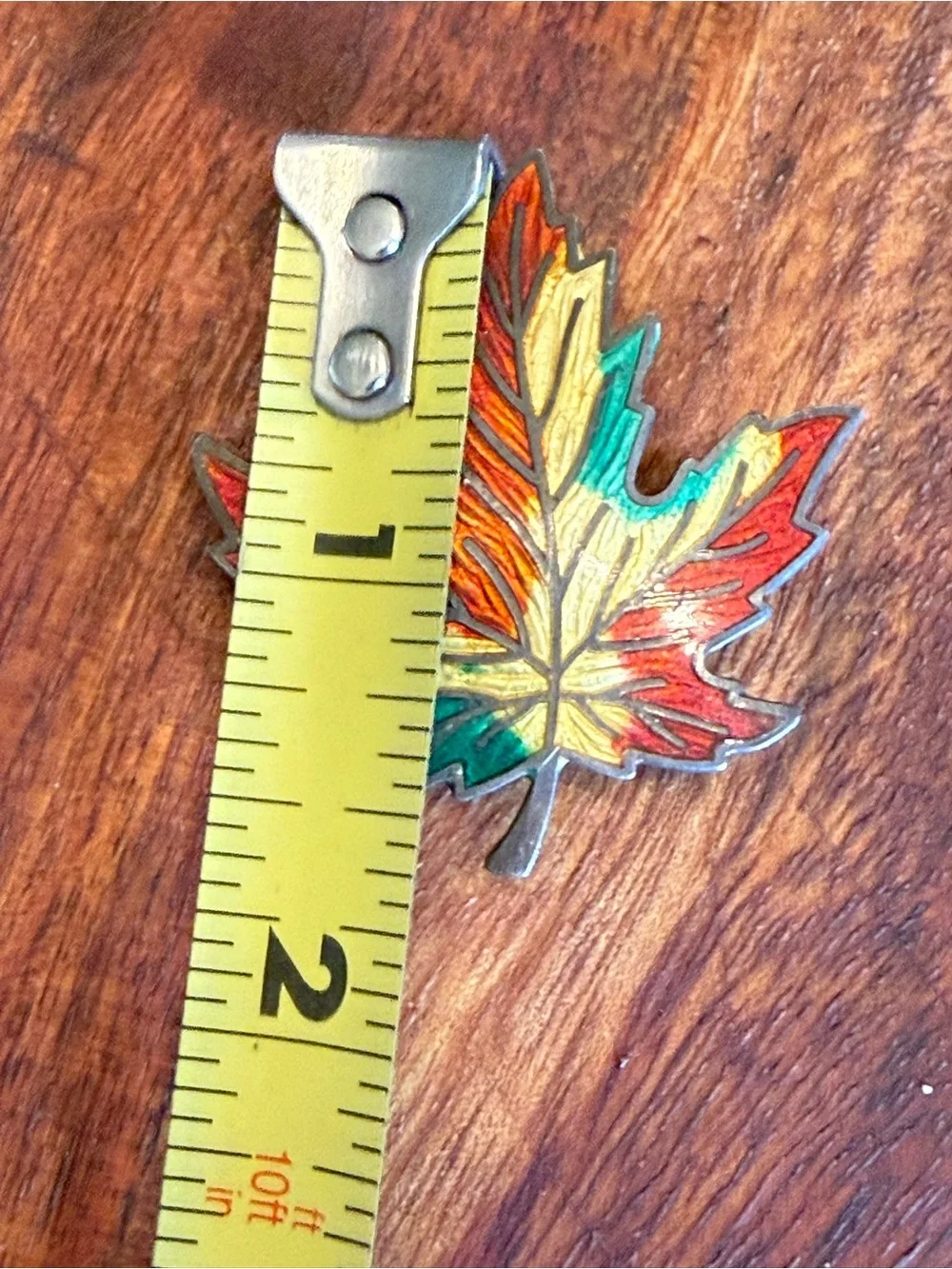 1950s Amco Sterling Silver Gullioche Enamel Maple Leaf Brooch Women’s Colorful